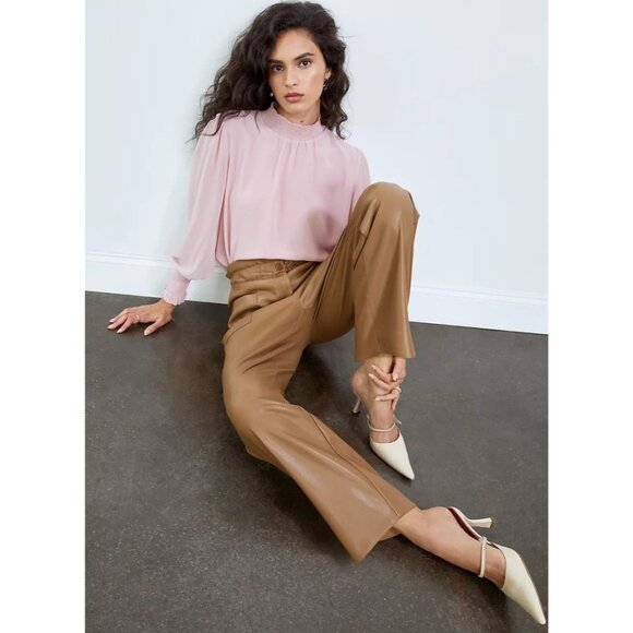Aritzia WILFRED Caroline Tan Vegan Leather High Waisted Paperbag Pants, Size 00 - Picture 12 of 13